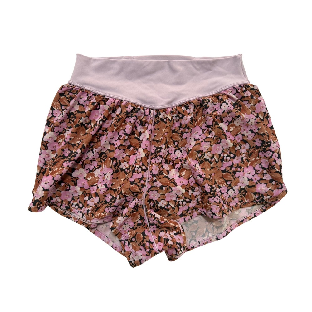 OFFLINE Aerie Floral Running Shorts Womens Small Pink Brown Excellent High Rise